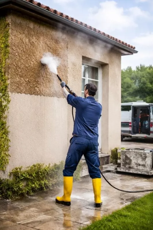 Nettoyage haute pression d’une façade et d’un muret
