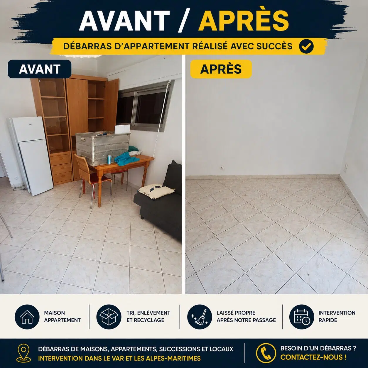 Exemple avant et après d'un débarras dans le Var