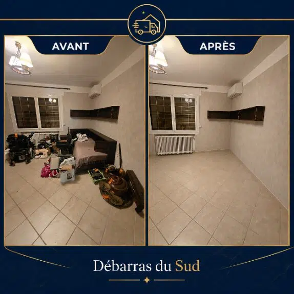 Avant et après le débarras d'une pièce encombrée