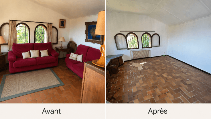 Avant et après d'un débarras de maison réalisé par Débarras du Sud